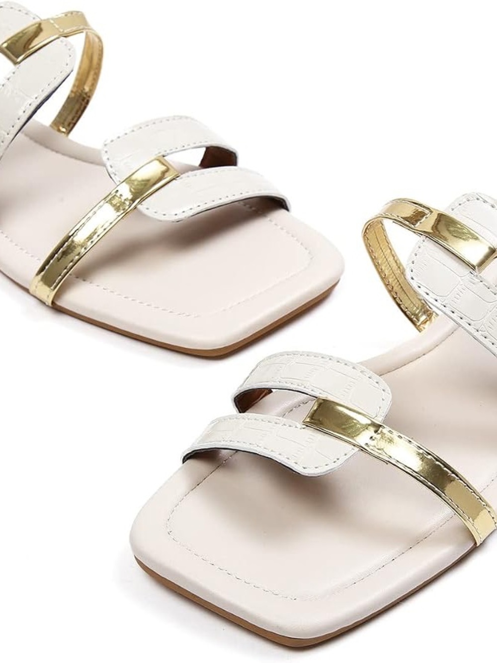 Women’s White and Gold Strappy Square-Toe Sandals